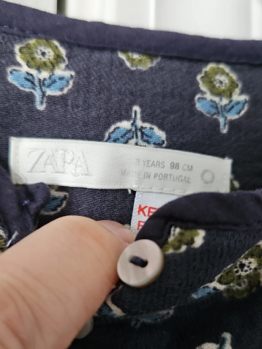Zara Navy Blue Green Floral Puff-Sleeve Dress - Picture 2 of 6